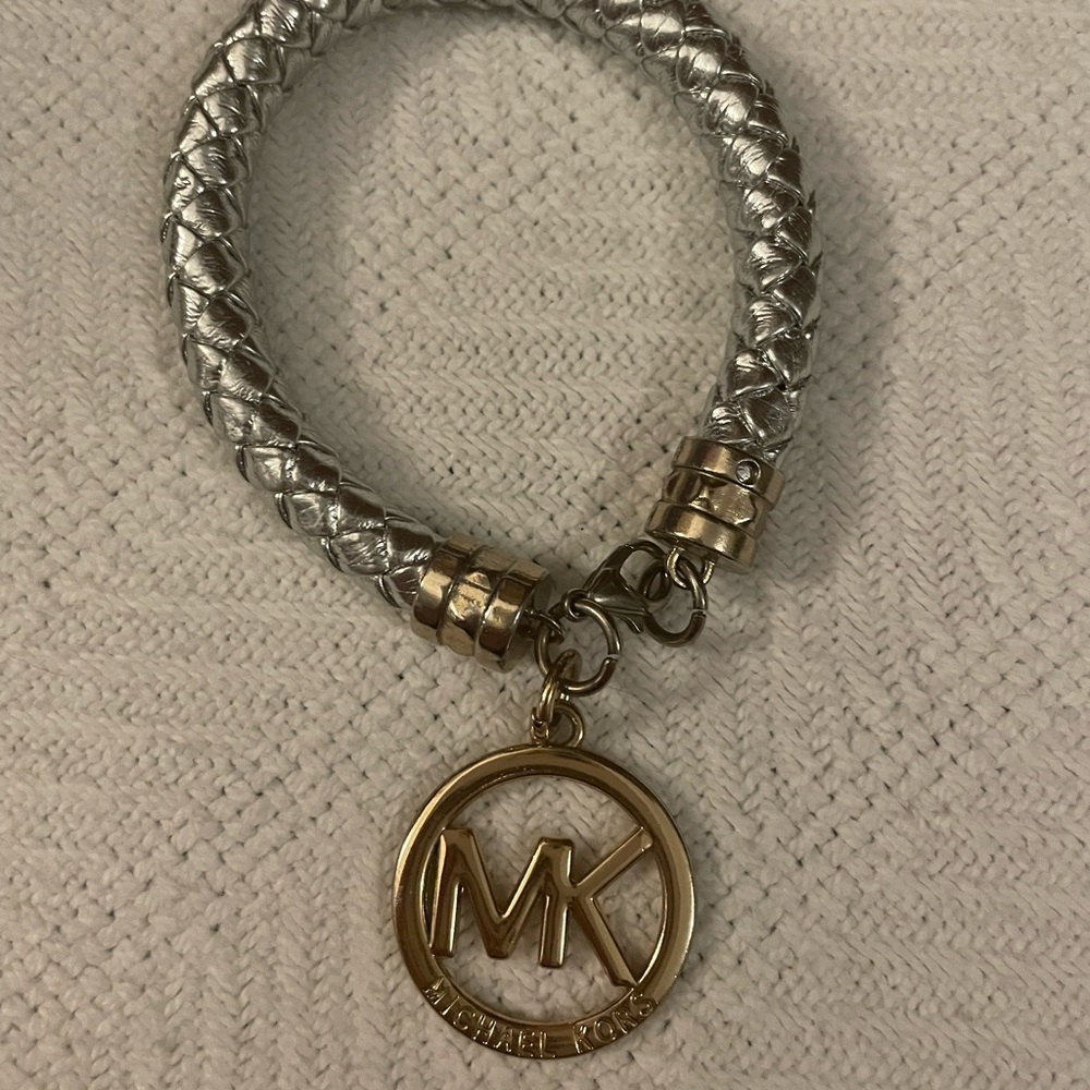 MK Michael Kors braided silver leather bracelet in gold tone